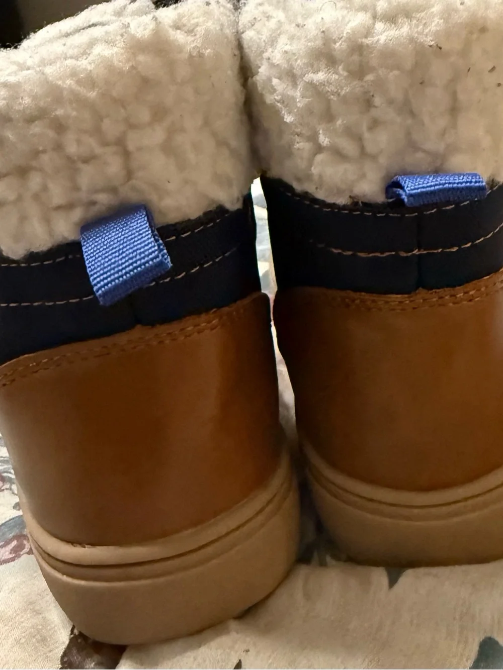 Old Navy Navy and Brown Faux-Sherpa Lace-Up Kids Boots